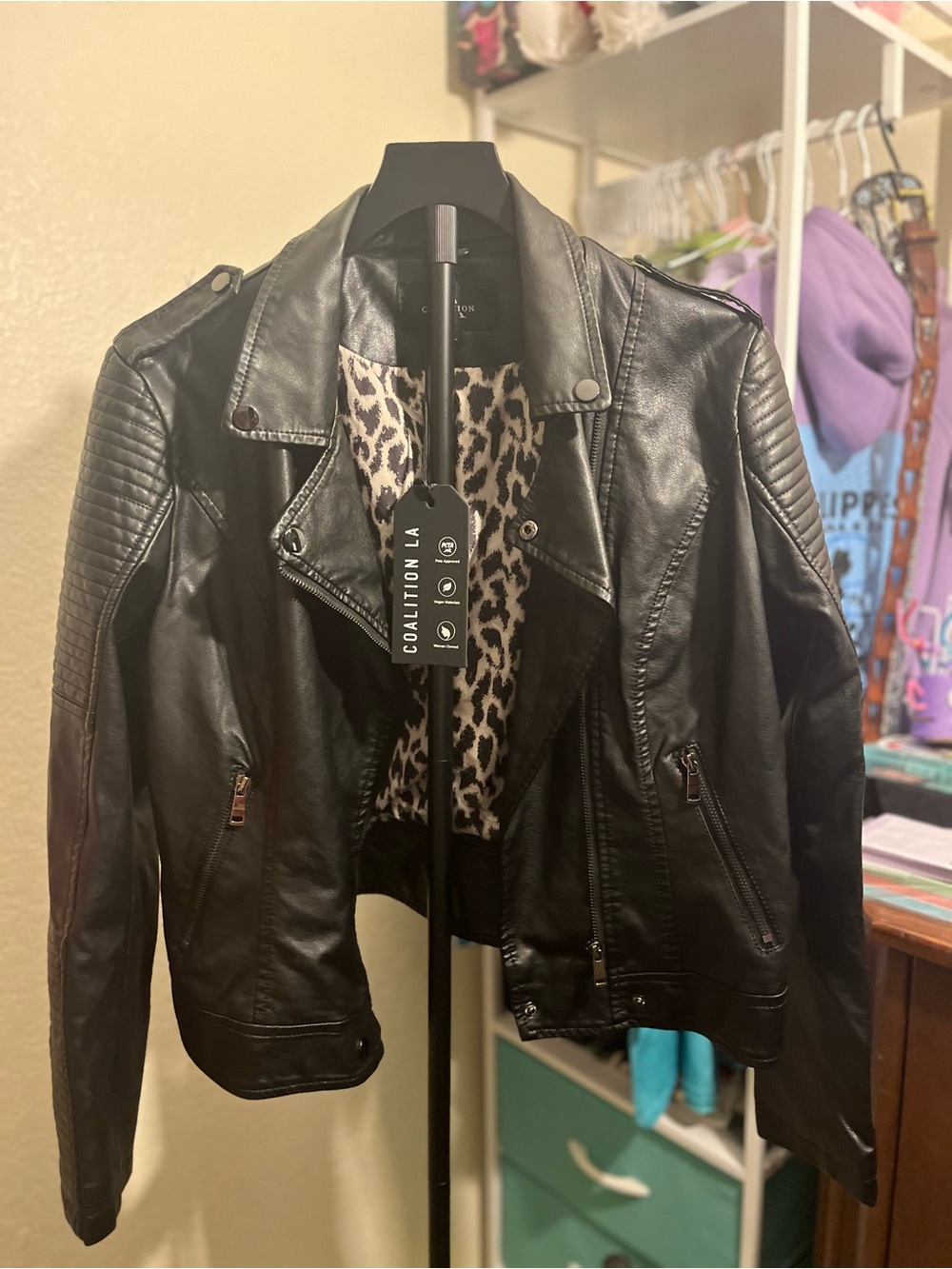 Coalition LA Women's Black Faux Leather Bomber Jacket